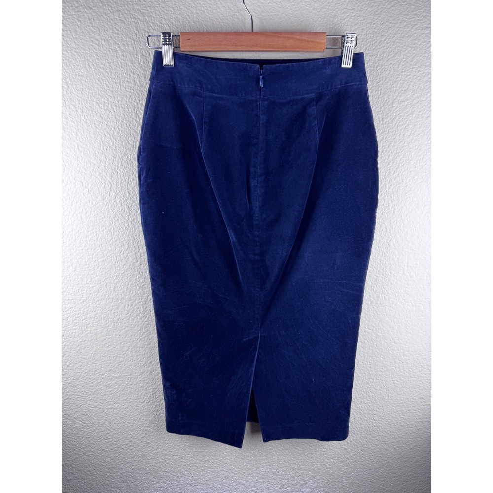 Boden Velvet Pencil Skirt Size 4 Blue Knee Length Back Vent Minimalist Pocket